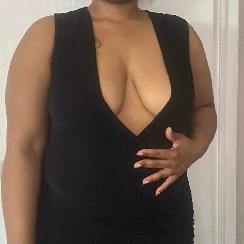 Black Deep V mini dress